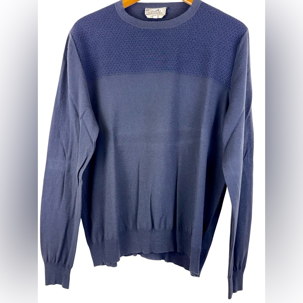 HERMES PULLOVER WOOL SWEATER IN NAVY AND GRAY